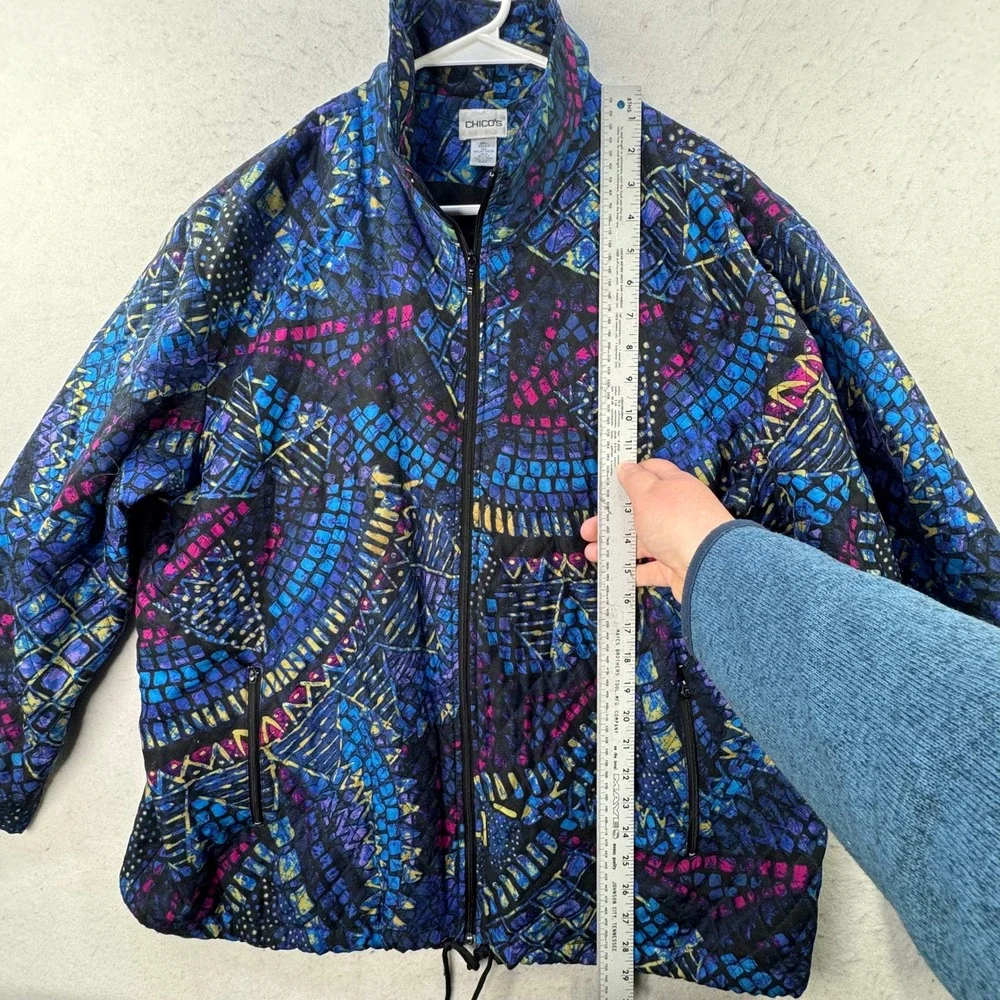 Chico's 3 Quilted Silk Bomber Jacket Women Size XL Full Zip Art to Wear Eclectic - Picture 10 of 12